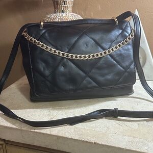 a new day Black Quilted Shoulder Bag with Gold Chain